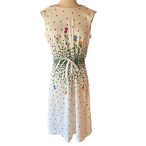 Vintage Serbin Floral‎ Appliqué Waist Tie Sleeveless Dress